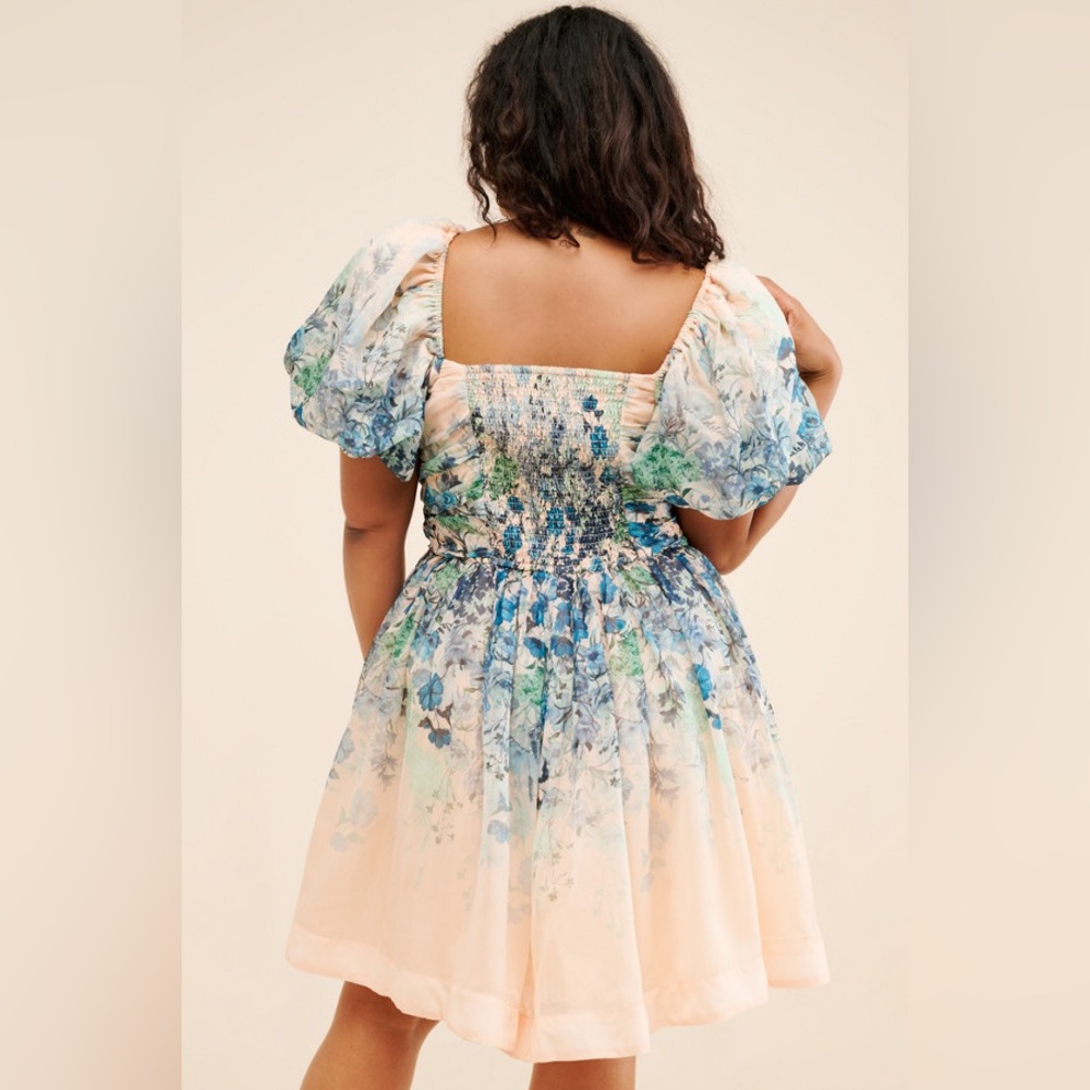 Anthropologie Let Me Be Flo Ruched Mini Dress Plus Size 3X Floral Puff Sleeve - Picture 6 of 15